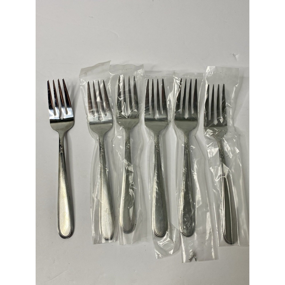Rogers Stanley Roberts Beaded Elegance Stainless Salad forks Lot Of 6